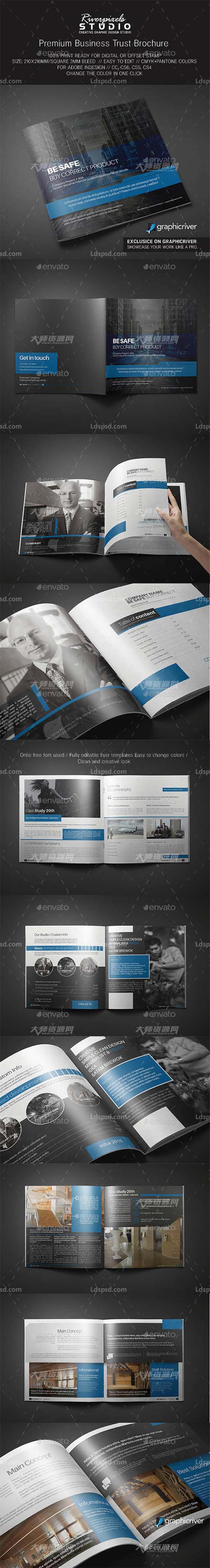 Premium Business Trust Brochure,indesign模板－信托产品手册(金融类/16页)